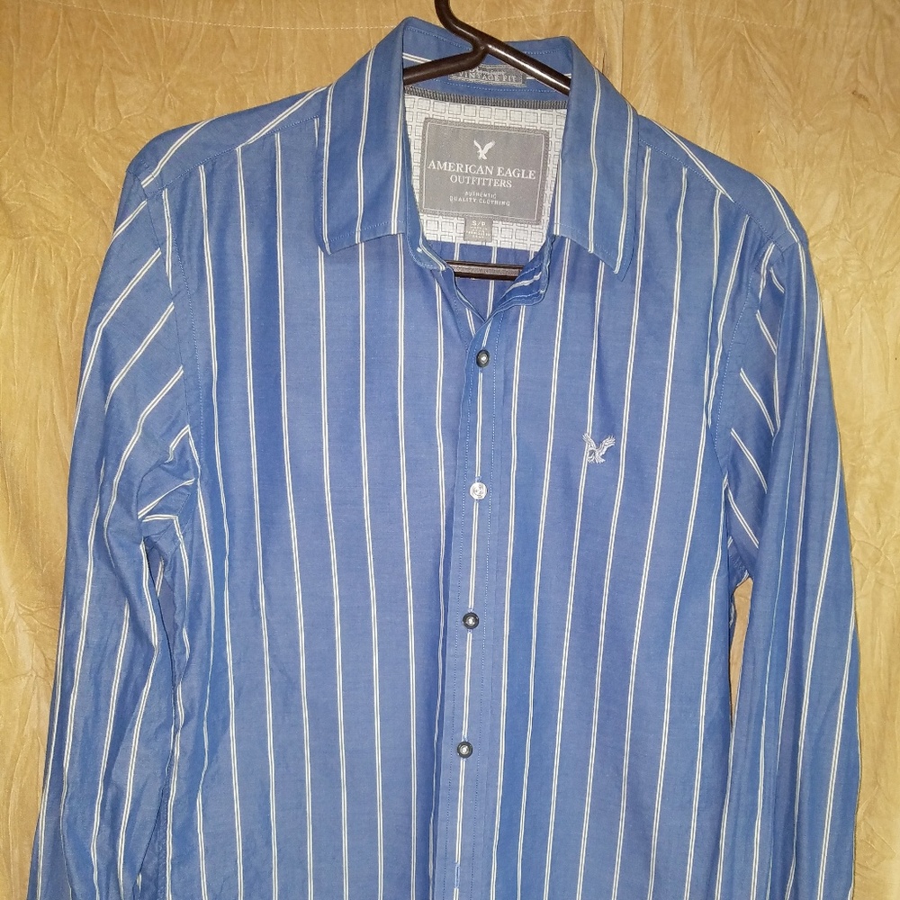 American Eagle Blue Striped Button Down Small